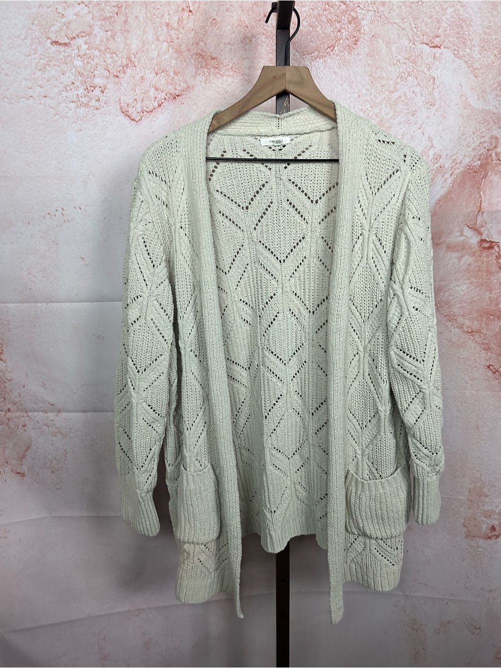 MAURICES beige cardigan sweater size XXL open front pockets knit cozy chunky